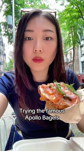 Does it live up to the hype?🤔 let’s taste Apollo Bagels 🥯 #apollobagels #bagels #fyp #mukbang 