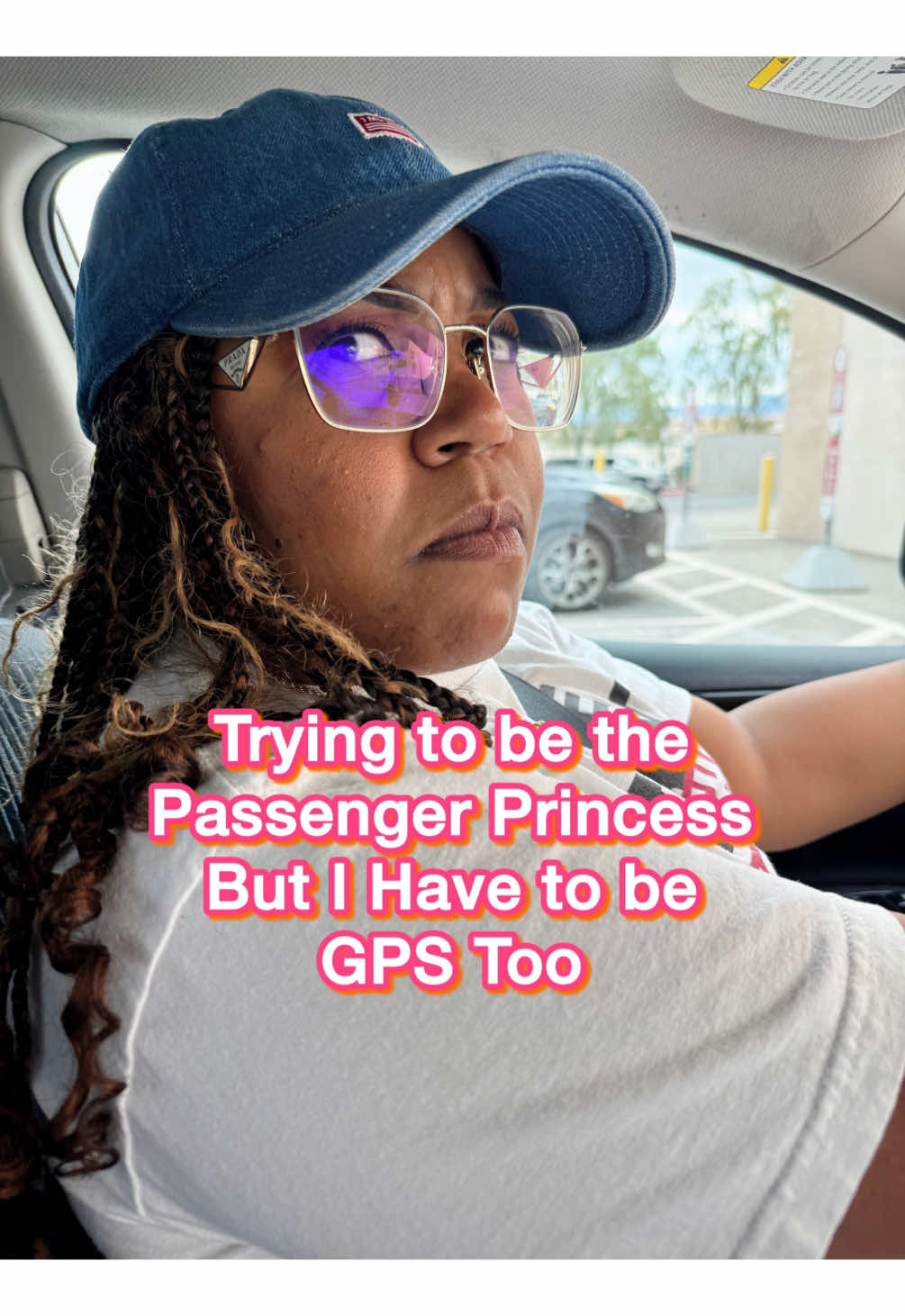 I thought running errands was gonna be  relaxing… I had a whole nap planned 😂 But apparently when I’m the passenger princess I’m also the GPS 🚘👀 Do you have to play navigator when you ride with your partner, or do you get to just relax? . . #PassengerPrincess #ErrandRun #LesbianCouple #CoupleComedy #MillennialHumor
