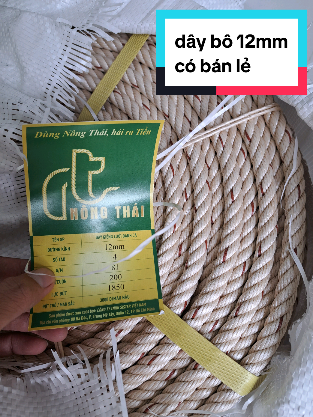 dây bô  dây thừng PP 12mm có bán lẻ cuộn 50m
