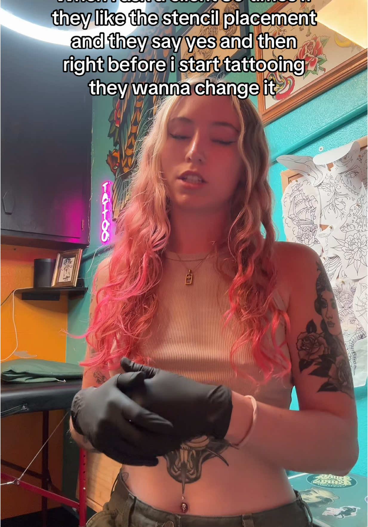 like ya boo we can move it but like lemme know before the machine is ready and running 🫶🏼😝 #tattooer #fyp #wlw #femaletattooartist 