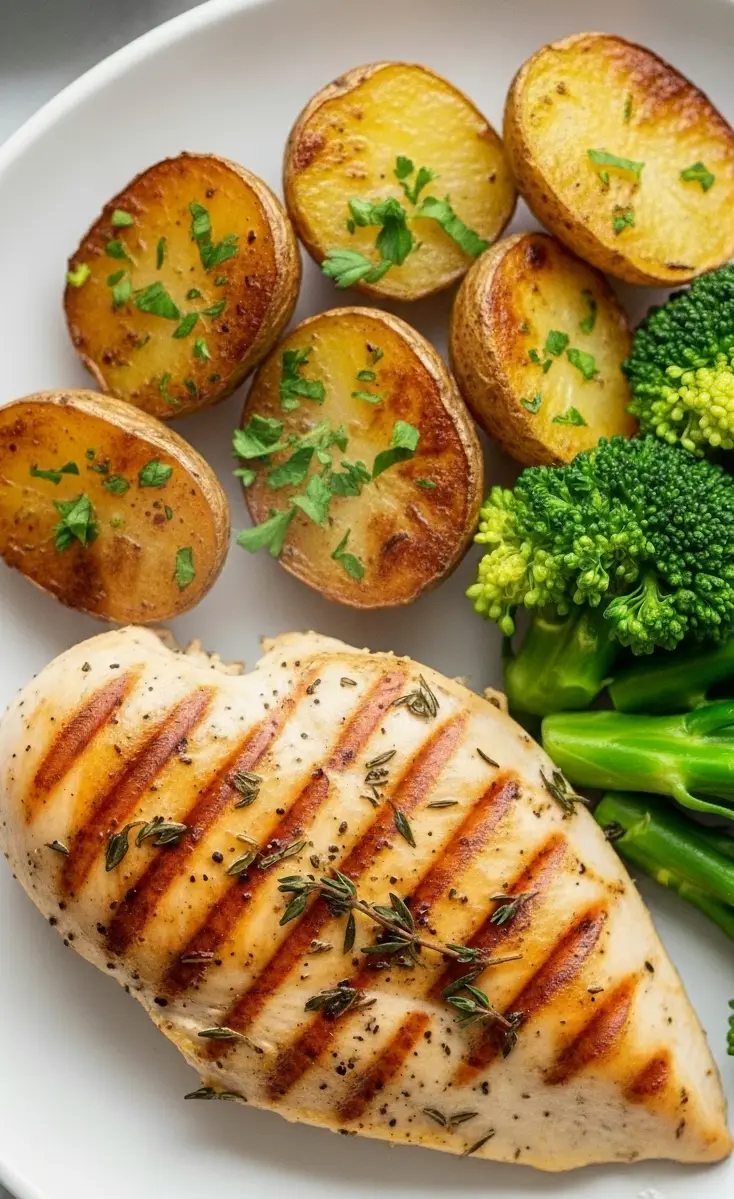 ✨ Un marinado sencillo puede transformar el pollo común en una experiencia gourmet…🔥 💾 Guarda esta receta, suscríbete para más delicias, dale 💘 y cuéntame: ¿con qué la acompañarías?  ✍️ •	Porciones: 2 •	Tiempo Total: 45 min (incluye marinado rápido) •	Dificultad: Fácil •	Tipo: Saludable · Mediterránea · Reconfortante 📝 Ingredientes: •	2 pechugas de pollo (180-200 g c/u, sin hueso ni piel).  •	6-8 papas baby (pueden ser amarillas, rojas). •	1 cabeza de brócoli (usa también el tallo pelado, ¡es riquísimo!). •	Aceite de oliva: 4 cdas. •	Sal marina y pimienta negra recién molida al gusto. •	Opcional (para marinar): ajo picado, jugo de limón, hierbas frescas (romero o tomillo). 🍳 Preparación Paso a Paso: 1.	Papas doradas: o	Corta las papas a la mitad. o	Mézclalas con 2 cdas de aceite, sal y pimienta. o	Hornea a 200 °C por 25-30 min hasta que estén crujientes. 2.	Brócoli vibrante: o	Separa en floretes. o	Cocina al vapor 3-5 min o blanquéalo 2-3 min en agua con sal y pásalo a agua helada. o	Opción rápida: salteado en sartén con aceite de oliva. 3.	Pollo jugoso: o	Seca bien las pechugas. o	Marina con aceite, sal, pimienta y opcionales por 15-30 min. o	Asa en parrilla o sartén grill 5-7 min por lado hasta que esté dorado y cocido (74 °C internos). o	Deja reposar 5 min antes de cortar. 🍽️ Presentación Final: •	Coloca el pollo en el centro del plato (entero o en medallones). •	A un lado, las papas doradas con el corte visible. •	Al otro lado, el brócoli verde brillante. •	Termina con un hilo de aceite de oliva, hierbas frescas y una rodaja de limón. 💡 Tips del Chef: •	Saca el pollo del refri antes de cocinarlo: así se cocina parejo. •	No llenes la parrilla de golpe: baja la temperatura y el pollo se cuece en vez de dorarse. •	El reposo del pollo es la clave para mantenerlo jugoso. •	Para un plus gourmet: acompaña con salsa de yogur y hierbas o una reducción balsámica. #polloalaparrilla #healthygrill #foodtiktok #foodporn #recetastiktok