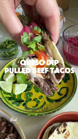 These Shredded Beef Tacos are the reason I never put my Crock-Pot® slow cooker away! #ad Just toss everything in the @Crock-Pot , walk away, and come back to the most flavorful, fall-apart beef you’ve ever met.  Oh, and did I mention there’s warm, melty queso dip made right in the lunch Crock, too?! Game. Changer. Perfect for back to school days when nobody has time to think… let alone cook!  Serve it all up in toasty corn tortillas with pickled onions, cilantro, and hot sauce and you’ve got a dinner that basically cooks itself. #CrockPotBrand #slowcookermagic #CrockPotPartner Comment “recipe plz” to get the full recipe sent straight to your inbox or email!  INGREDIENTS For the Shredded Beef 3.5lb beef chuck roast 1 large white onion, roughly chopped 4 garlic cloves, whole 3 cups green enchilada sauce 2 tsp kosher salt 1 tbsp cumin 1 tsp smoked paprika 1 tsp garlic powder 1/2 tsp oregano 2 tbsp red wine vinegar For the Queso Dip 16 oz queso bálano veleta 1/4 cup mild salsa 1/4 cup milk Pinch of salt For serving the tacos Corn tortillas Pink pickled onions (on the blog) Cilantro Hot sauce  INSTRUCTIONS Add all the ingredients for the shredded beef to the @crockpot 7 quart slow cooker and stir. Place the lid on the @crockpot and set it on high for 9-10 hours or until the beef is ‘fall apart’ tender. 30 Minutes before serving the beef, grab your small lunch crock and add the ingredients for the quest dip and put the lid on.  Stir once at 15 minutes, then put the lid back on and stir again before serving until it’s smooth and creamy.  Once everything is ready, carefully shred the beef and build the tacos with beef, quest dip, pickled red onions, cilantro and hot sauce.  Or get the full recipe here: https://grilledcheesesocial.com/2025/08/01/mexican-shredded-beef-tacos-crockpot/ #DinnerIdeas 