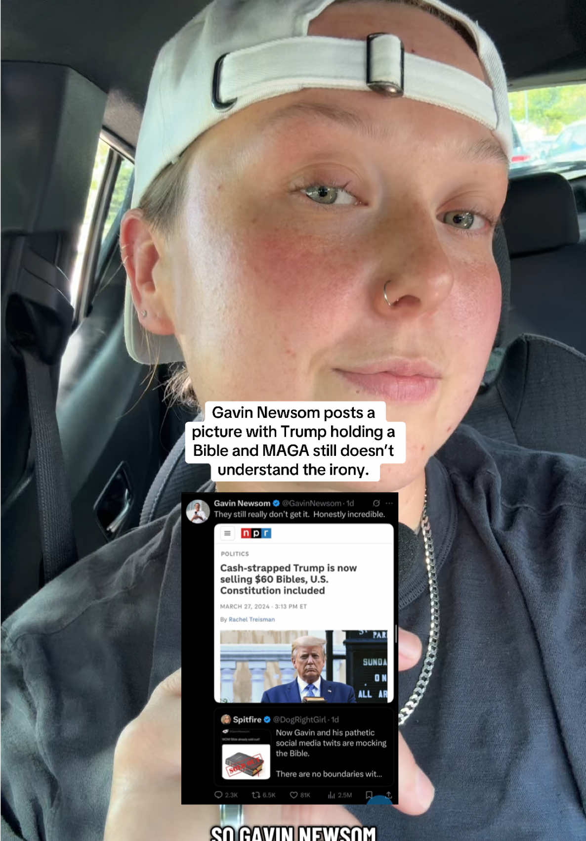 Gavin Newsom posts a picture with Trump holding a Bible and MAGA still doesn’t understand the irony.  #trump #republican 