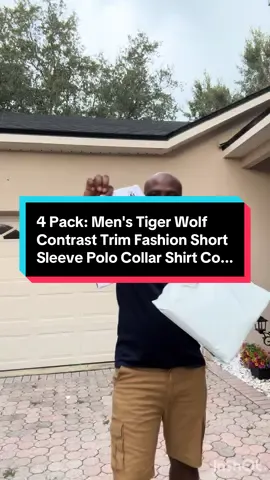 4 Pack: Men's Tiger Wolf Contrast Trim Fashion Short Sleeve Polo Collar Shirt Co...#tigers #menfashion #menstyle #sleeve 