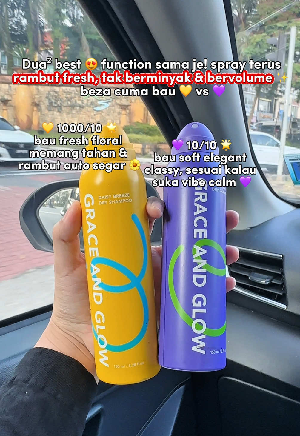 Tak perlu cuci, spray terus wangi & bervolume 😍 senang bawa travel ni #dryshampoo #graceandglowdryshampoo #dryshampoograceandglow #fypシ゚viral #hairspray 