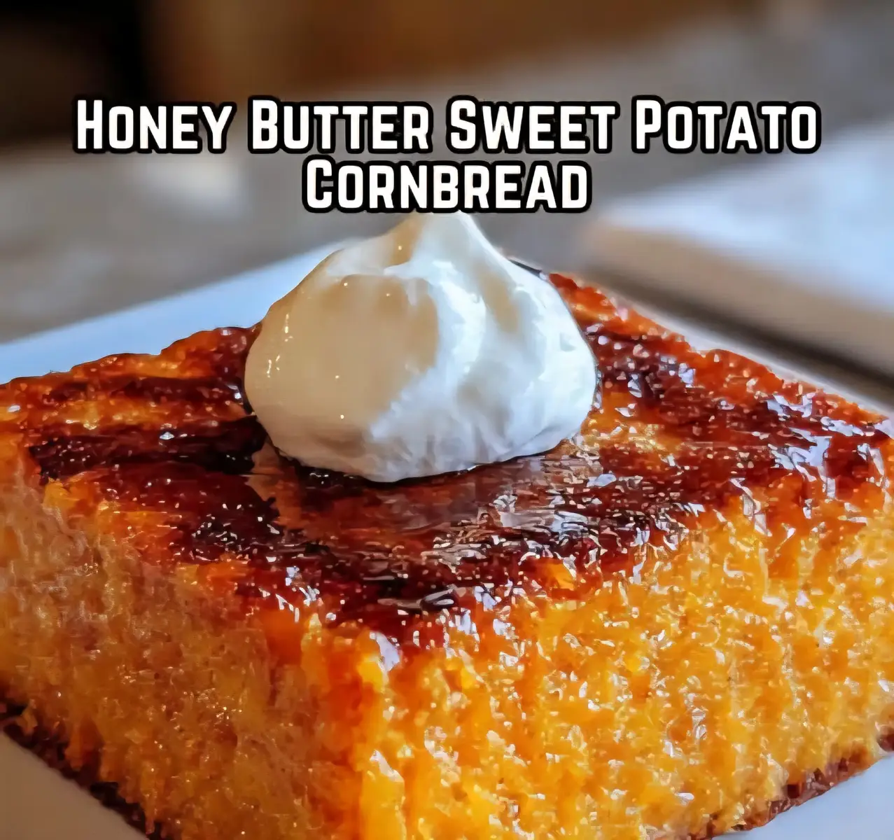 🍯 Honey Butter Sweet Potato Cornbread Ingredients 1 cup yellow cornmeal 1 cup mashed sweet potatoes (cooked & cooled) 1 cup all-purpose flour 2 tsp baking powder 1/2 tsp baking soda 1/2 tsp salt 1/2 cup unsalted butter (melted, plus extra for brushing) 1/4 cup honey 1/2 cup sugar (optional for extra sweetness) 2 large eggs 1 cup buttermilk (or milk with 1 tsp vinegar/lemon juice) Instructions Preheat oven to 375°F (190°C). Grease or butter a 9x9-inch baking pan or cast-iron skillet. Mix dry ingredients: In a large bowl, whisk together cornmeal, flour, baking powder, baking soda, and salt. Mix wet ingredients: In another bowl, whisk together mashed sweet potatoes, melted butter, honey, sugar, eggs, and buttermilk until smooth. Combine: Pour the wet mixture into the dry ingredients. Gently stir until just combined (do not overmix). Bake: Pour batter into prepared pan. Bake for 30–35 minutes, or until golden on top and a toothpick comes out clean. Honey Butter Glaze (optional but delicious): While warm, brush the top with a mixture of 2 tbsp melted butter + 1 tbsp honey. Serve: Slice and serve warm with a dollop of butter or whipped cream. #sweet #potato #cornbread #Recipe #honey 