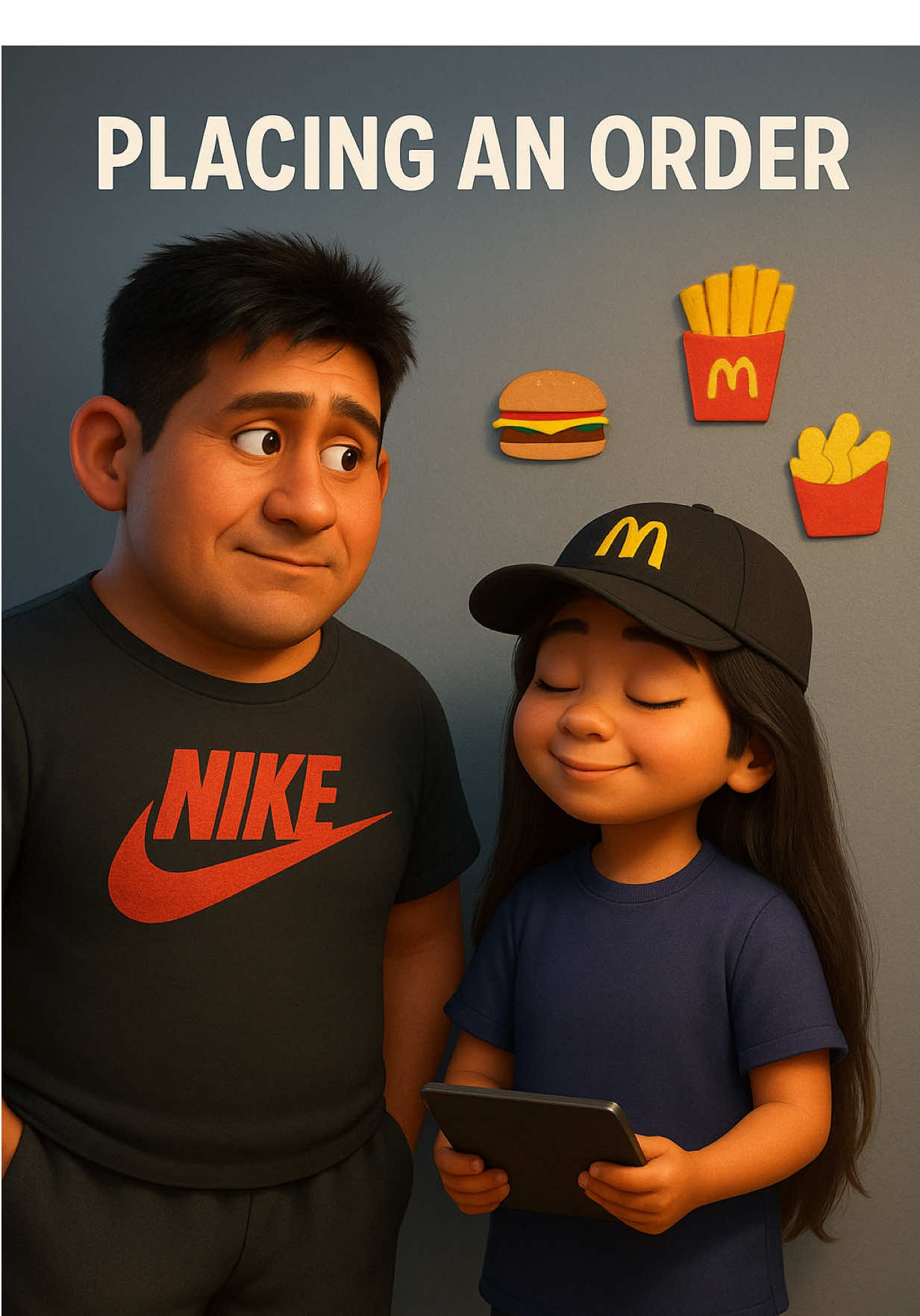“Today Kimi became the McDonald’s cashier 🍟 and I had to practice my English to order my food 🍔😂. She’s the boss, I’m just the hungry customer 😅. Will I survive this challenge? Stay until the end to find out! 💕” #kimiandherdad #Viral #FYP #foryoupage #fanny 