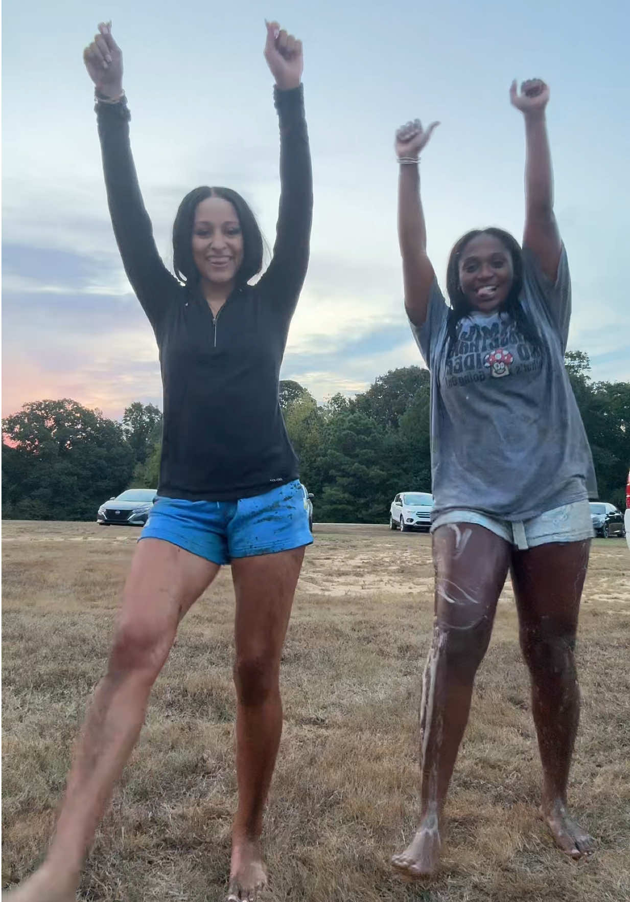 we still ate🤏🏽🤣 muddy and all @Abby Crockett #trending #fyp #dance #friends #slipnslide 