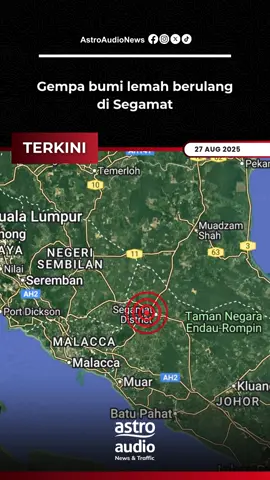 TERKINI MetMalaysia memaklumkan gempa bumi magnitud 3.2 melanda Segamat, Johor pada 8.59 pagi, kedalaman gempa dianggarkan 10km. Gegaran turut dirasai di beberapa kawasan di Johor dan selatan Pahang, namun tiada amaran tsunami dikeluarkan. Pihaknya berkata, pemantauan rapi sedang dijalankan. #AstroAudioNews 