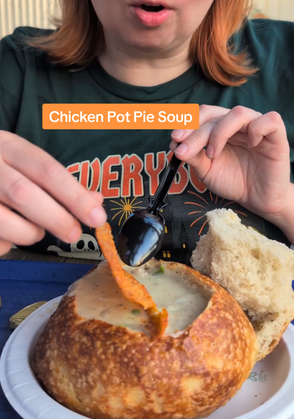 It might be hot as hades outside, but we still needed to try this Chicken Pot Pie Soup from Aunt Cass Cafe in California Adventure! #disney #disneyland #dca #californiaadventure #disneyfood 