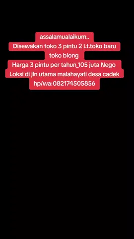 Toko disewakan  di cadek