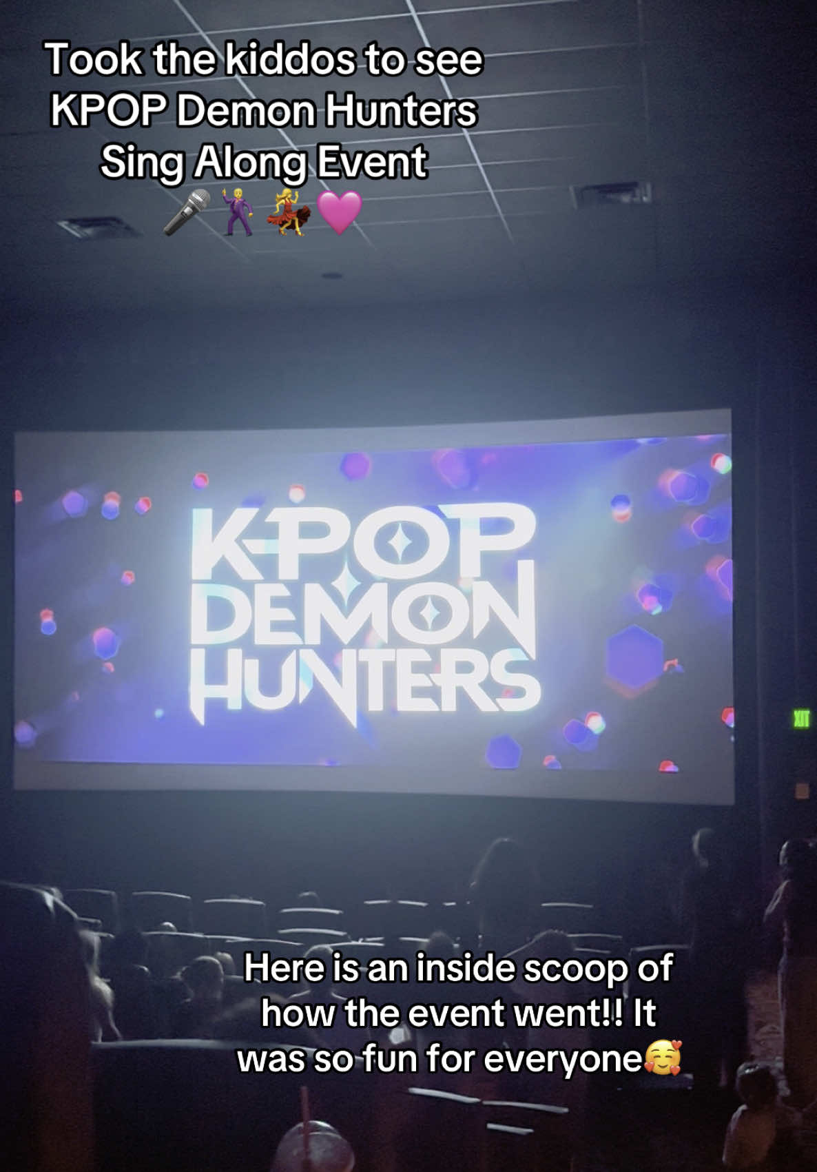 @Kpop Demon Hunters Netflix Sing Along Event was a 10/10!!! It was so great to see kids being kids (and adults 😆) singing our hearts away having fun together!! Definitely a core memory for our family.  Christian handled this incredibly well, he had such an amazing time!! & well Jessie was beyond excited dancing away. 🥰 — #kpop #kpopdemonhunters #kpopdemonhunter #sajaboys #huntrix #cinemark #netflix #kidsbelikethis #danceparty #singalong #kareoke #familytime #neurodivergent #autismfamily #autismmomlife #mother #kpopedit #kpopfyp #fyp #foryou 