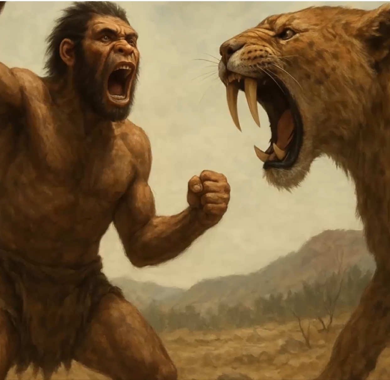 Life Million Years Ago -Homo habilis Face-off with the Saber-Toothed Cat #FPY #millionlife #homohabilis 