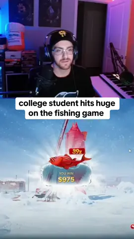 college student hits huge on the fishing game #collegestudent #bigfish #kickstreaming 