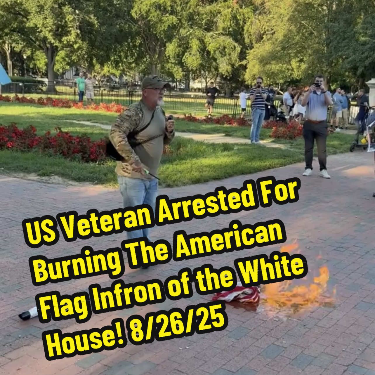 US Veteran Arrested For Burning The American Flag Infron of the White House! 8/26/25 #fyp #greenscreen #greenscreenvideo 