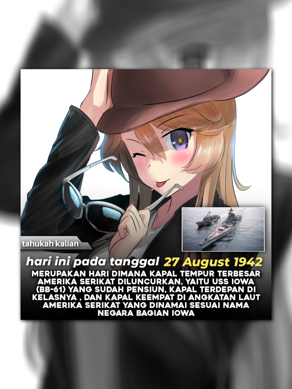 🇺🇲 HBD untuk Iowa 🥳🥳 USS Iowa (BB-61) adalah kapal tempur utama kelas Iowa milik Angkatan Laut Amerika Serikat dan salah satu kapal tempur terakhir yang dibangun. Diluncurkan pada 27 Agustus 1942, kapal sepanjang 270 meter ini dipersenjatai sembilan meriam raksasa 406 mm serta mampu melaju hingga 33 knot, menjadikannya kombinasi kekuatan dan kecepatan yang mengesankan. Selama kariernya, Iowa terlibat dalam Perang Dunia II di Atlantik dan Pasifik, mengawal kapal induk, melakukan bombardemen pantai, hingga menjadi kapal komando saat penyerahan Jepang di Teluk Tokyo. Ia juga beraksi dalam Perang Korea dan diaktifkan kembali pada era 1980-an dengan persenjataan modern seperti rudal Tomahawk. Tragedi besar menimpa pada 1989 ketika ledakan di menara meriam No. 2 menewaskan 47 awak. Pensiun pada 1990, Iowa kini menjadi kapal museum di Los Angeles, simbol kejayaan armada tempur AS sekaligus saksi berakhirnya era kapal perang raksasa. #ussiowa #amerika #ww2 #history #fyp 