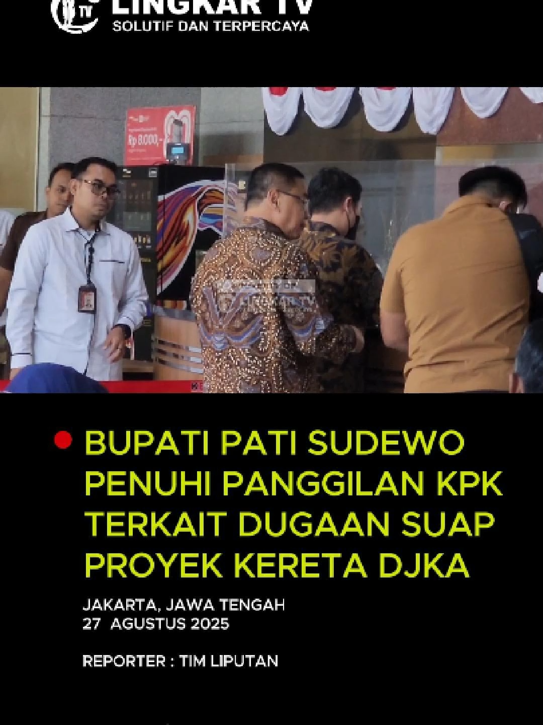 Bupati Pati Sudewo Penuhi Panggilan KPK Terkait Dugaan Suap Proyek Kereta DJKA Bupati Pati, Sudewo, memenuhi panggilan KPK pada Rabu (27/8/2025) sebagai saksi dalam kasus dugaan suap proyek pembangunan dan pemeliharaan jalur kereta api di DJKA Kemenhub. Ia hadir sekitar pukul 09.47 WIB tanpa membawa berkas dan memberikan keterangan singkat kepada media. Pemeriksaan ini dijadwalkan ulang setelah Sudewo absen pada pemanggilan sebelumnya karena agenda lain. KPK menduga Sudewo termasuk pihak yang menerima aliran dana suap proyek tersebut. #bupati #news #berita #beritatiktok #pati