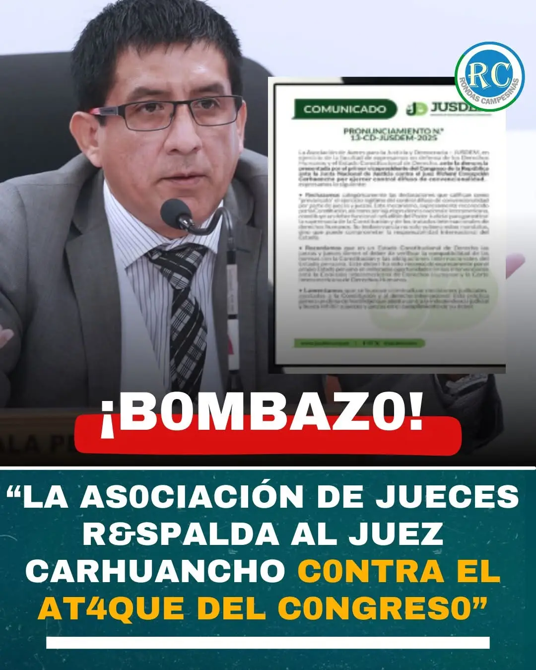 La Asociación de Jueces respalda al juez Carhuancho frente al at4que del Kongreso. Un claro mensaje en defensa de la independenc¡a jud¡cial. #Justicia #PoderJudicial #Carhuancho #Congreso