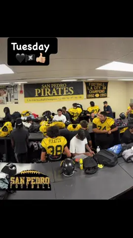San Pedro Pirates High School Football getting ready for Tuesday practice! 💪⚓ From helmets to pads, the grind never stops in Pirate Nation. 🏈 #SanPedroPirates #HighSchoolFootball #FootballLife #Gridiron #SanPedroCA              