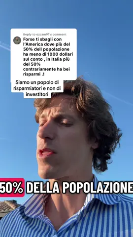 Replying to @ozcam91 in Italia fortunatamente siamo un popolo di risparmiatori che da un lato ci permette di sopravvivere, ma non essendo un popolo di investitori, siamo sempre costretti a lavorare fino alla pensione e insomma l’unico modo per rendere i popoli italiano, il più ricco al mondo e insegnando e facendoli diventare piano piano un popolo di investitori #Investitore