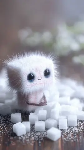 Little sugar creature who loves collecting sugar cubes 🧊 #greenloftai #creatureart #coffee #whimsical #aiart 