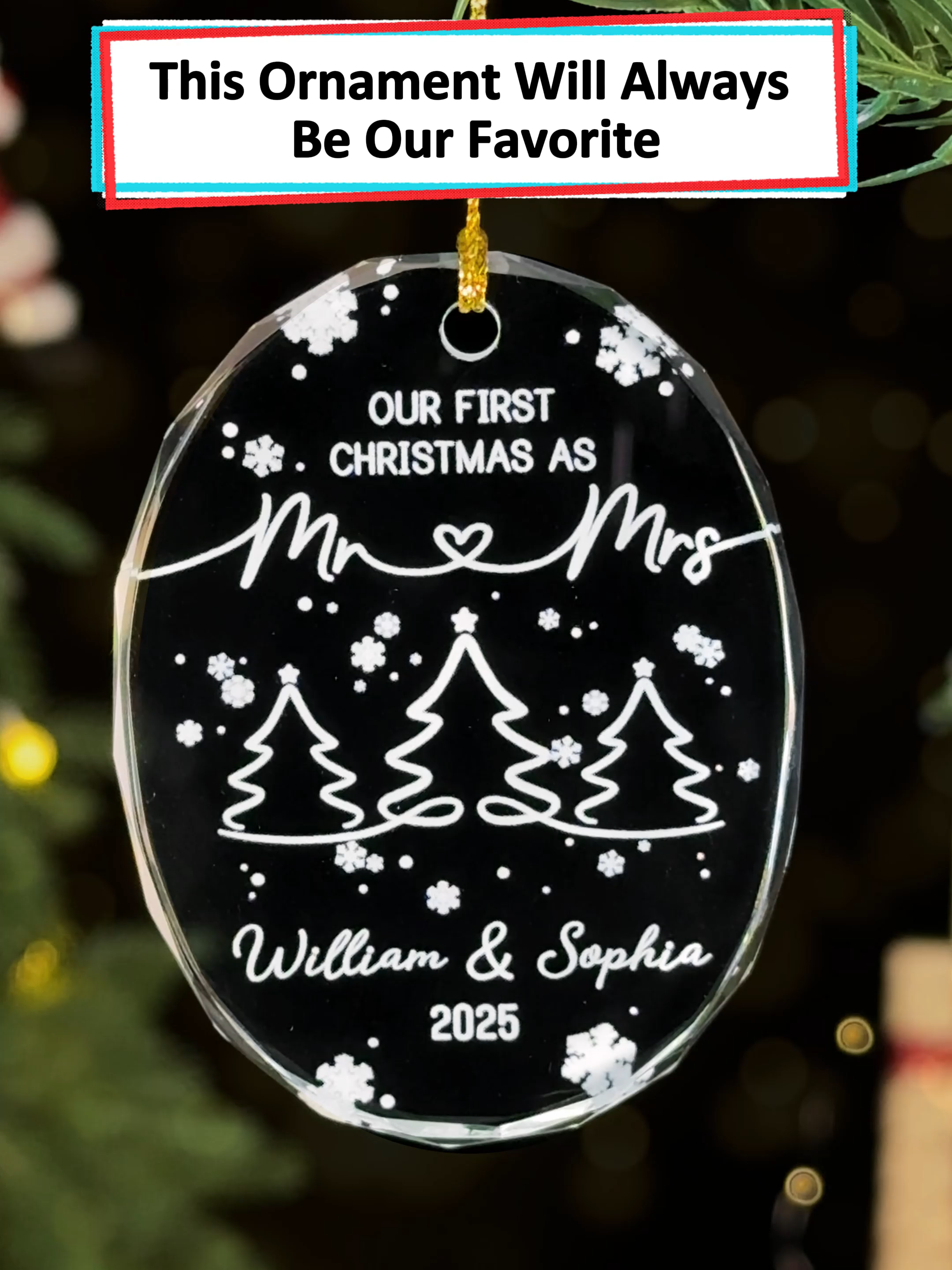 Celebrate marriage and Christmas magic with this ornament, a sparkling treasure for couples who share their forever 💞🎄 #wanderprints #personalized #gifts #christmas#marriedcouple