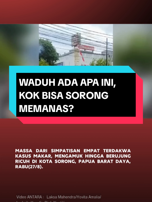 (ANTARA) - Massa dari simpatisan empat terdakwa kasus makar, mengamuk hingga berujung ricuh di Kota Sorong, Papua Barat Daya, Rabu(27/8).  Kericuhan ini bermula saat terdakwa yang merupakan anggota Negara Republik Federasi Papua Barat (NRFPB) hendak diberangkatkan ke Makassar untuk disidangkan. #antaranews #antarapapua #biroantarapapua #infokejadianpapua #lokalpapua #kabarpapua #infohariini #adaapapapua #infojayapura #infowamena #infosorong #infonabire #infopapua #infopapuatengah #infopapuabaratdaya #infopapuapegunungan 