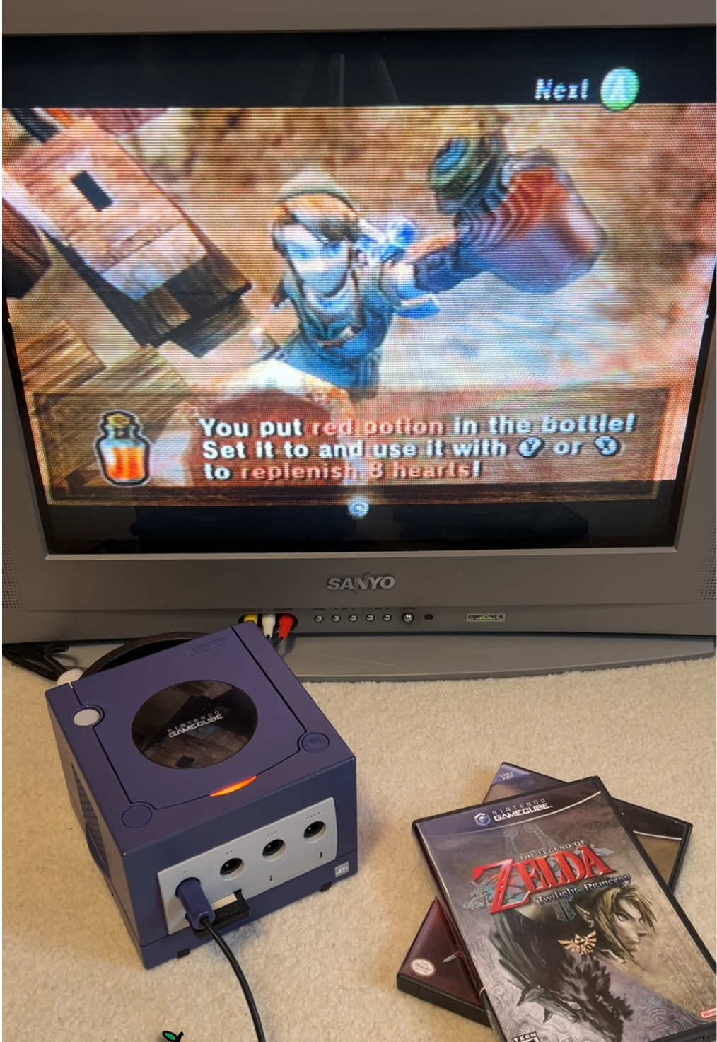 I’ll just keep drinking red potions no matter how many times he pecks me 😅🎮🕹️ #twilightprincess #gamecube 