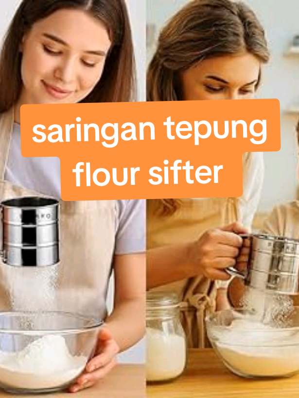#penyaringtepung  #floursifter  #pengayak  #penghalustepung  #saringantepung  Flour sifter adalah saringan atau ayakan tepung, yaitu alat dapur yang berfungsi untuk menghaluskan tepung atau gula dan memecah gumpalan agar mendapatkan tekstur yang lebih lembut, ringan, dan merata untuk keperluan membuat kue atau adonan.  Fungsi dan Manfaat Flour Sifter: Menghaluskan Tepung/Gula: Alat ini menyaring butiran kasar sehingga menghasilkan tepung atau gula yang halus dan merata.  Memecah Gumpalan: Mampu memecah gumpalan pada tepung yang mungkin terbentuk selama penyimpanan, memberikan tekstur yang lebih lembut.  Meningkatkan Kualitas Adonan: Tepung yang sudah diayak menjadi lebih ringan dan mudah dicampur dengan bahan lain, sehingga menghasilkan adonan yang lebih baik.  Akurasi Hasil: Penggunaan saringan memastikan bahwa tidak ada butiran kasar yang tercampur ke dalam adonan, menghasilkan kue dengan tekstur yang presisi. 