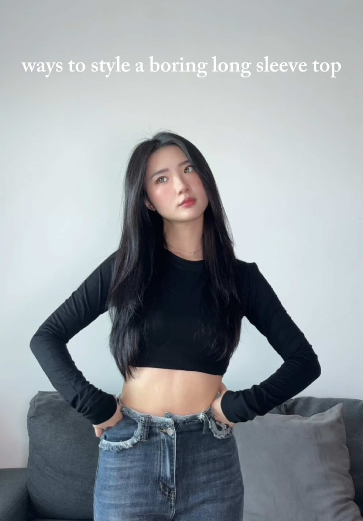 turning a boring long sleeve top into outfits #outfit #fashionhacks #FitTok 