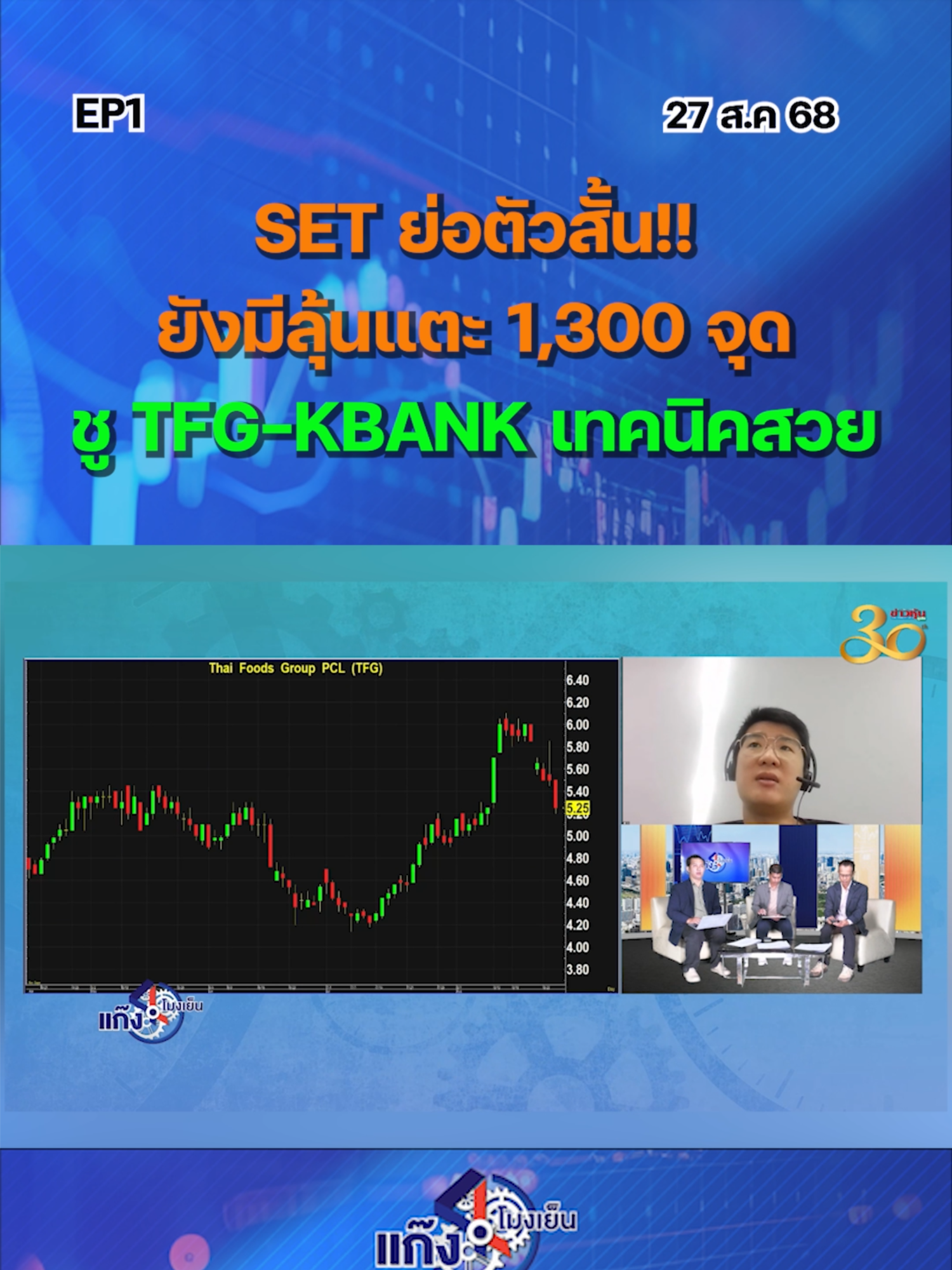 SET ย่อตัวสั้น!!  ยังมีลุ้นแตะ 1,300 จุด  ชู TFG-KBANK เทคนิคสวย EP..1 #หุ้นเด่น #หุ้นไทย #ข่าวหุ้นเจาะตลาด #ข่าวหุ้น #ข่าวหุ้นธุรกิจออนไลน์ #ข่าวtiktok #kaohoon #kaohoononline #SET #TFG #KBANK