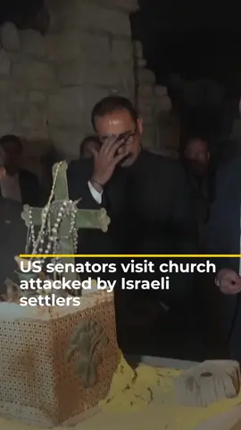 US senators Chris Van Hollen and Jeff Merkley condemned violence against Palestinians as they visited the historic church of St George in the occupied West Bank, which was attacked by Israeli settlers in July. #news