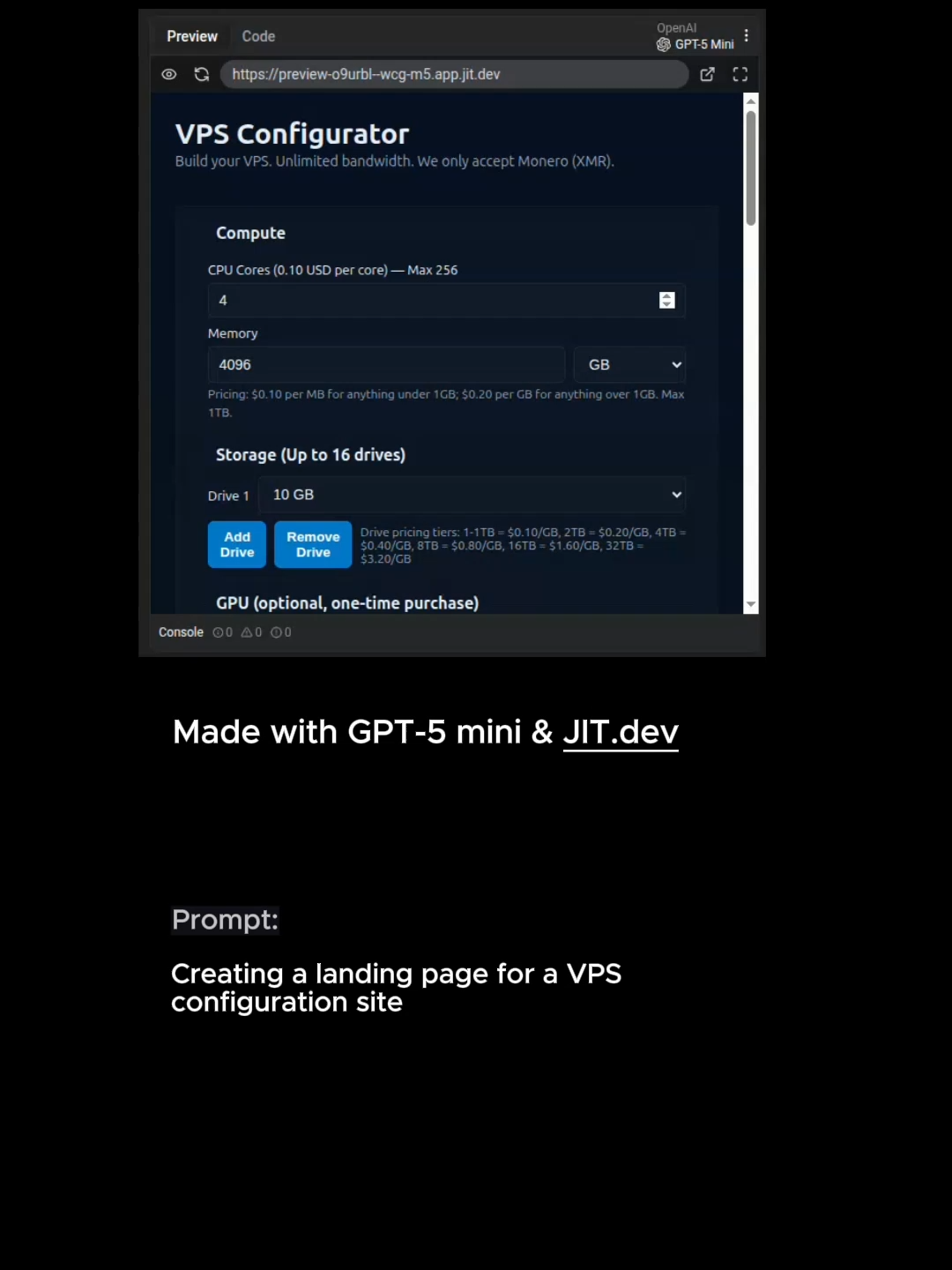 Creating a landing page for a VPS configuration site Build your perfect VPS in seconds. Our intuitive configurator lets you customize CPU, RAM, storage, and bandwidth to match your exact project needs. Get instant pricing, transparent quotes, and deploy a high-performance, scalable server in minutes. Your ideal cloud infrastructure is just a few clicks away.