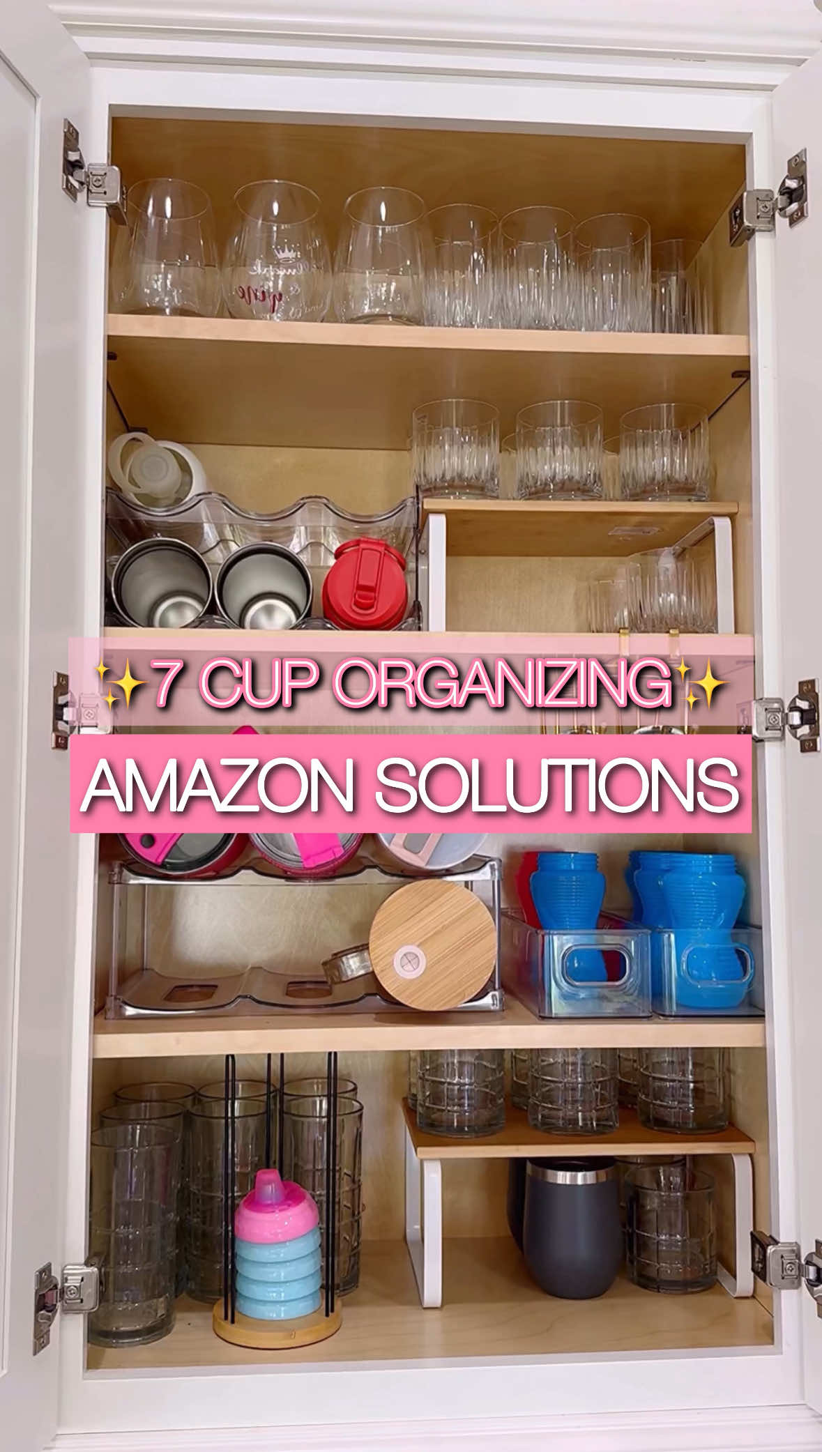 7 Favs in 17 Seconds… Go! 😍  BACKSTORY: now that the kids have gone back to school it is time for a little fall. Refresh with some kitchen organizing. The number one most easy to turn into a disorganized mess is probably the cup cabinet. Here are some solutions I have found to maintain order in this space that are easy for my family to keep up with. And they are all great for small spaces or large kitchens. #CupOrganization #HomeHacks #AmazonFinds #KitchenStorage #DeclutterYourSpace    