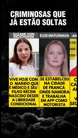 Criminosas que já estão soltas  #suzanevonrichthofen #elisematsunaga #curiosidade #fatoscuriosos #tragedia 