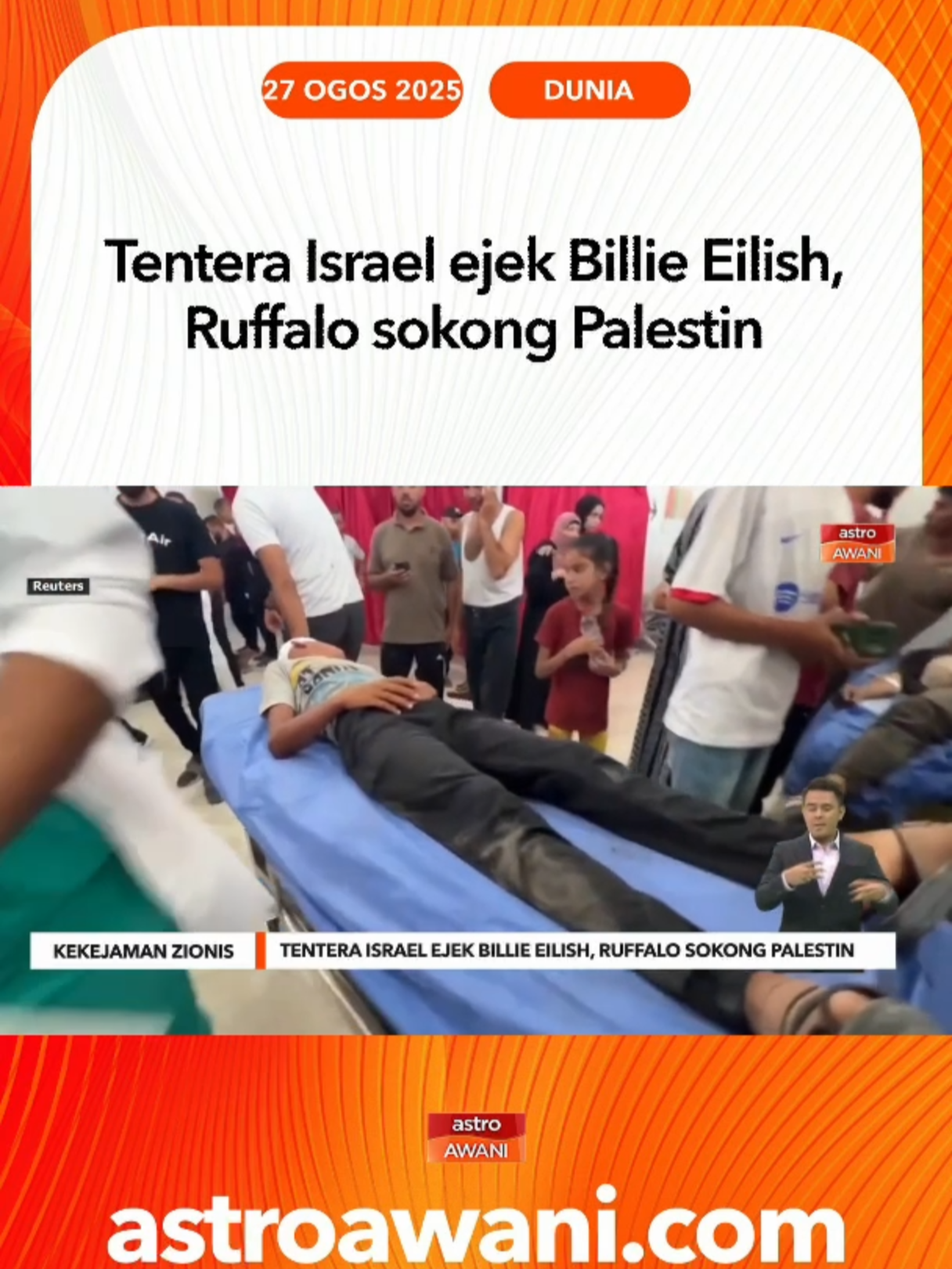 Tentera Israel dilapor mengejek Billie Eilish dan Mark Ruffalo kerana menyokong Palestin, sambil menyasarkan selebriti lain seperti Dua Lipa dan Susan Sarandon. Sokongan selebriti Hollywood terhadap isu Gaza cetuskan perpecahan. #AWANI745 #AWANInews
