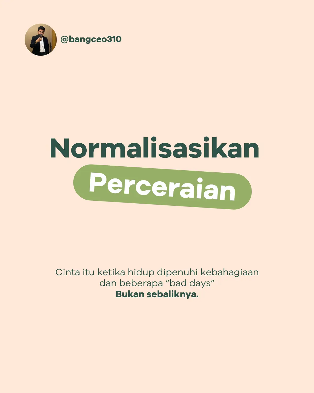 People come and go. Some change, some stay, and its totally fine. Melepaskan sesuatu yang ga baik bakal jadi turning point yang sangat berarti bagi kita. Cinta harusnya dipenuhi dengan hari-hari bahagia, dan beberapa konflik sebagai warna-warni kehidupan. Bukan sebaliknya. #life #growth #mindset #marriage 