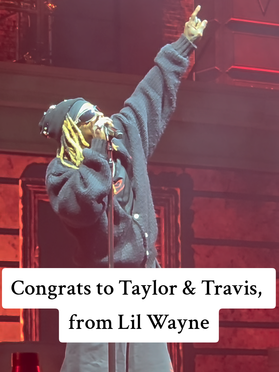 When your city is THE moment and Lil Wayne knows it 🌆🔥 Weezy shouts out the number 1 couple of 2025 👑🥂💍  #lilwayne   #concerttok  #kcconcerts  #taylorswift #traviskelce 