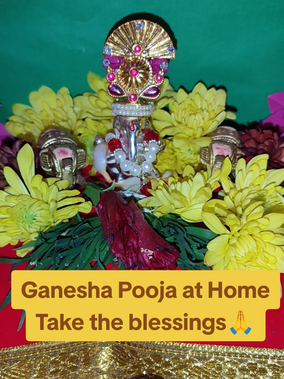 Ganpati Bappa Moriya 🙏 Ganesha Pooja at home 🙏 May Ganesha bless you and your family with good health, wealth, happiness and prosperity in your lives 🙏 