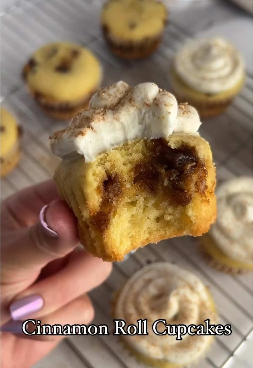 Healthier cinnamon roll cupcakes!! Gluten free, dairy free, refined sugar free, and with a protein boost!  All the cozy cinnamon roll smells in a dreamy cupcake form! #cinnamonroll #glutenfreedessert #cinnamonbuns #fallrecipes #healthydessert 