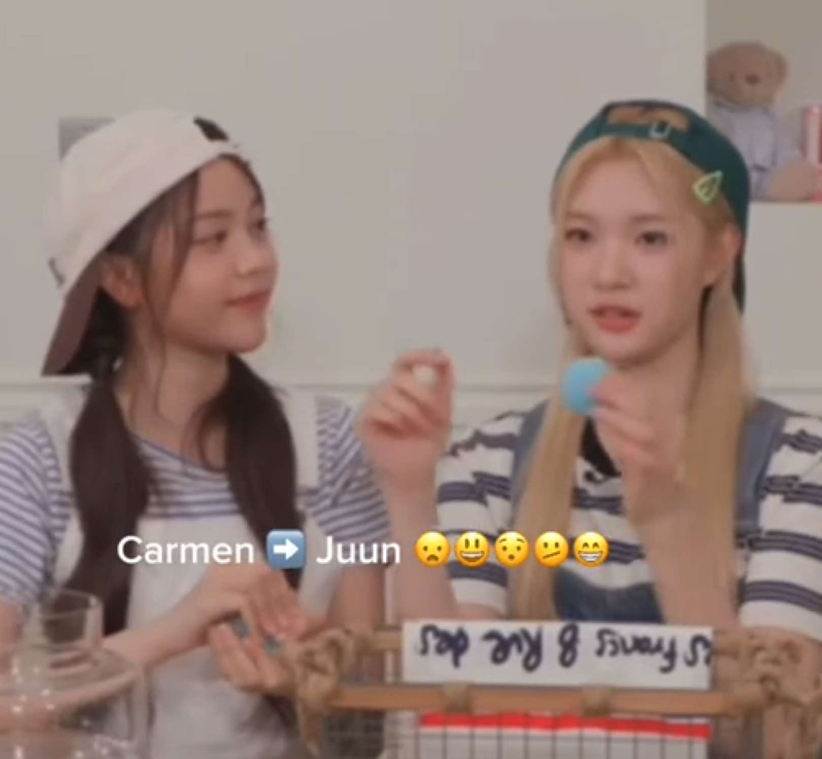 Mereka saling tatap dan ketawa bareng tuh udah bikin kalgukjju stan happy, panjang umur persahabatan ❤️?? #juun #carmen #hearts2hearts #주은 #카르멘 