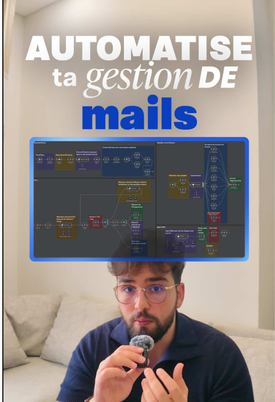 c’est quand même fou Un dirigeant passe en moyenne 1h37 par jour dans sa boîte mail. Pas juste pour répondre : lire, trier, transférer, rechercher des infos, oublier des urgences, gérer des doublons… un vrai gouffre de productivité. Chez un de nos clients, on a restructuré tout le système : 	•	Tri automatique des messages 	•	Résumés IA clairs chaque matin 	•	Réponses pré-rédigées aux questions récurrentes Résultat : plus de 10h par semaine récupérées. Et surtout, un cerveau libéré pour penser plus grand et scaler la boîte.