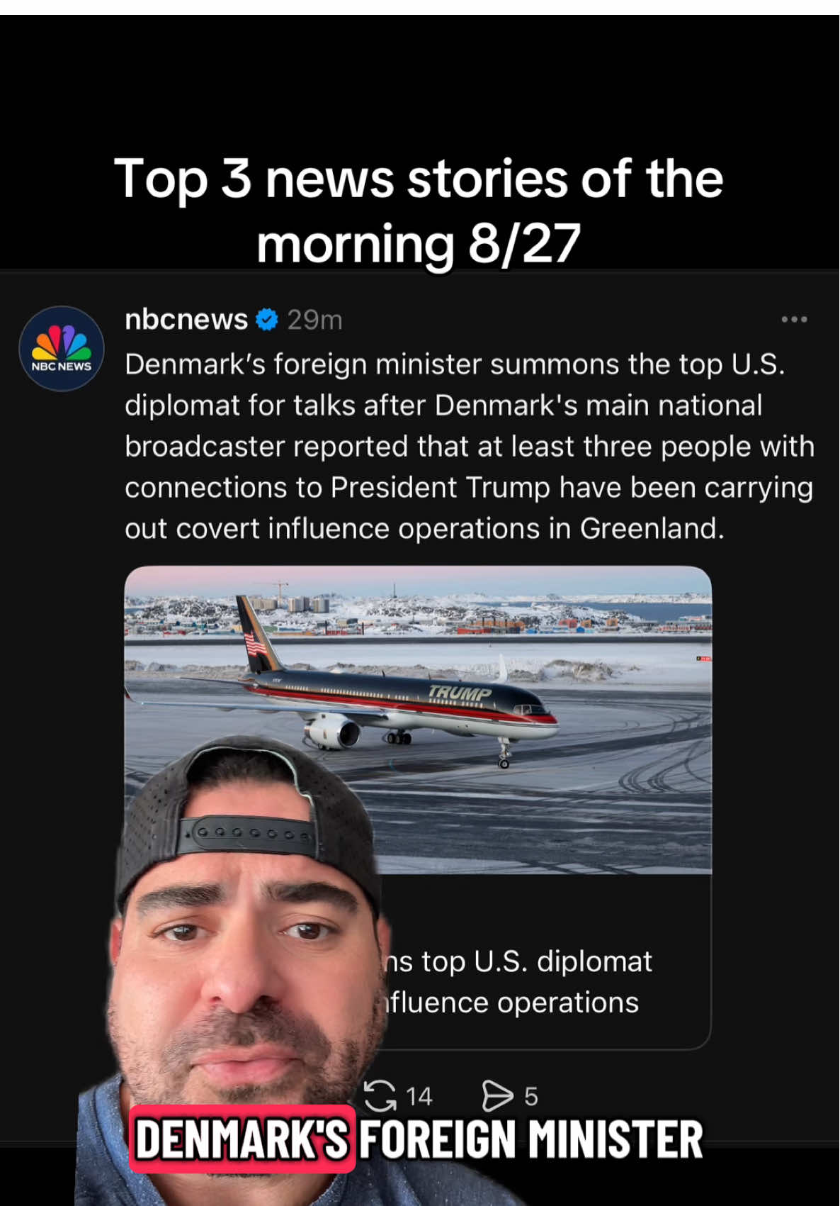 Top 3 news stories of the morning 8/27:  1) Denmark foreign minister  accuses Trump administration of covert operations in Greenland.  2) Trump takes over DC union station and Amtrak operations. 3) Catelin Drey wins Iowa  special election!  #FYP #news #politics #liberal #democrat
