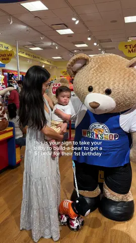 Joking aside, he loves the teddy bear we got him. His name is Mr. Pickles, and yes—he’s part of the family now🧸✨ #buildabear #oneyearbirthday #newmomlife #newparent #boymomlife 