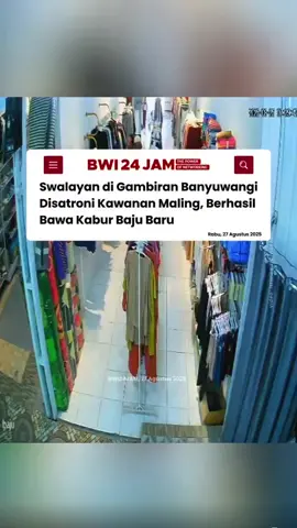 Aksi dugaan pencurian menimpa sebuah swalayan di Desa Purwodadi, Kecamatan Gambiran Banyuwangi. Kawanan pencuri itu berhasil membawa kabur beberapa potong baju. Aksi tersebut sempat terekam kamera pengawas milik swalayan pada Senin, 25 Agustus 2025 sekitar pukul 08.00 WIB. Terlihat sejumlah pria diduga kawanan pelaku berjumlah empat orang mondar-mandir saat menjalankan aksinya. Villa Desy, karyawati swalayan menduga ada lima orang yang berkomplot dan sengaja mengincar sejumlah baju yang dipajang. Bahkan jumlah pelaku diduga lebih dari empat orang. 