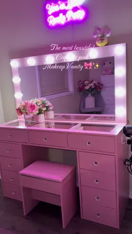 The most beautiful pink makeup vanity from @FUSOU Furniture Available in other colors ✨  . . #fusoufurniture #pinkvanity #makeupvanity #tiktokshop #roomdecor 