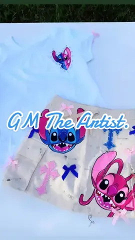 Stitch/ Angel custom skirt & shirt💗💙 #handpainted #foryou #fyp #liloandstitch 