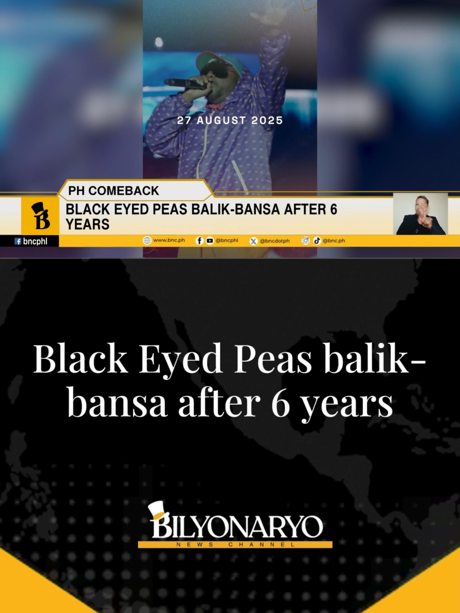 #Agenda | After six years balik bansa ang Black Eyed Peas. 'Yan ang Agenda report ng ating kasamahang si Monique Tuzon mula sa Mall of Asia Arena sa Pasay City. #BlackEyedPeas  #MoniqueTuzon  #MallofAsiaArena #PasayCity #fyp #foryoupage #tiktokph #tiktokphilippines #news #phnews #bnc #bilyonaryonewschannel #bilyonaryo
