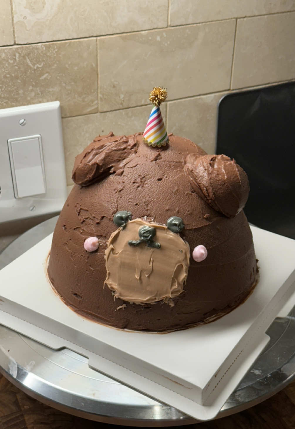 my bf made me a birthday cake! 🎂 i think for the 2nd time he’s ever tried making a cake, he did a pretty good job #birthday #cake #dubaichocolate #baking 