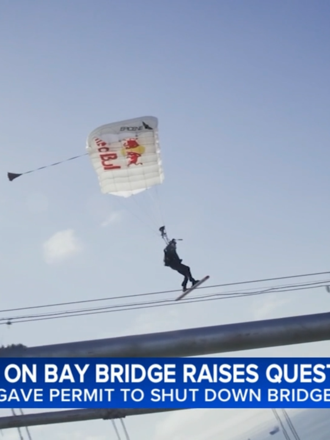 Skydiving legend Sean MacCormac ‘sky surfed’ the Bay Bridge in a jaw-dropping Red Bull stunt. But who approved it, and why were warnings not sent out? #Redbull #seanmacormac #baybridge #stunt #skydiving #skysurfer #caltrans #abc7news